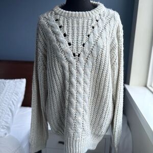 POL Cream with Blue Crew Neck Cable Knit Oversized Size Small Sweater - Cozy!